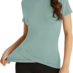 Workout Tops for Women Short Sleeve Cross Hem Athletic Compression Shirts Breathable Yoga T-Shirts