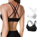 Women's Cross Back Sports Bra Padded Strappy Medium Support Yoga Bra for Workout Fitness 3 Pack
