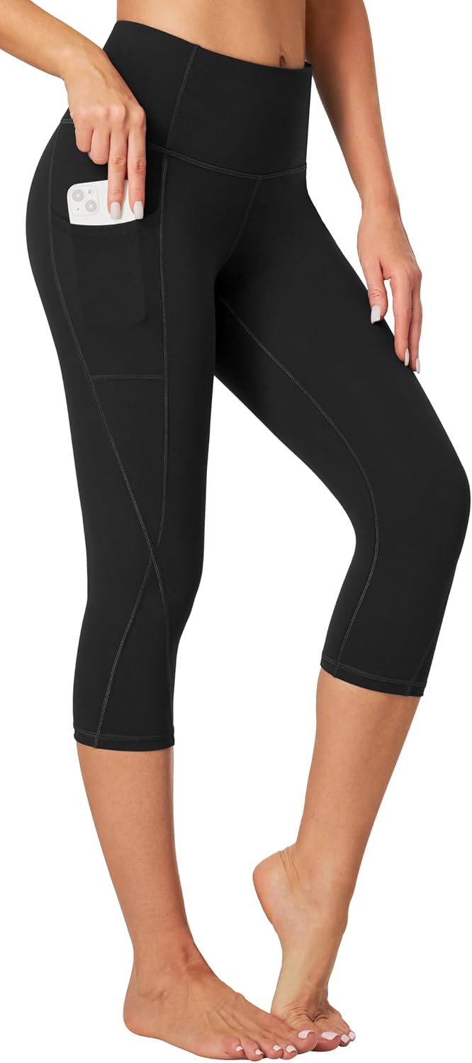 61QbukdVYhL._AC_SL1500_.jpg Capri Leggings for Women High Waisted Capri Leggings with Pockets for Women Tummy Control Yoga Pants Women - Image 1