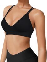 Seamless V-Neck Women Sports Bras, Padded Cross Back Wireless Low Impact Workout Yoga Bras for Small Chests, 3 Pack - Image 2