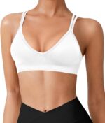 Seamless V-Neck Women Sports Bras, Padded Cross Back Wireless Low Impact Workout Yoga Bras for Small Chests, 3 Pack - Image 2