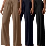 Pack Women Wide Leg Yoga Pant High Waist Drawstring Sweatpants Loose Open Bottom Lounge Pants with Pockets