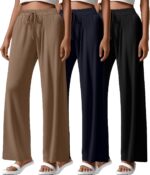 Pack Women Wide Leg Yoga Pant High Waist Drawstring Sweatpants Loose Open Bottom Lounge Pants with Pockets