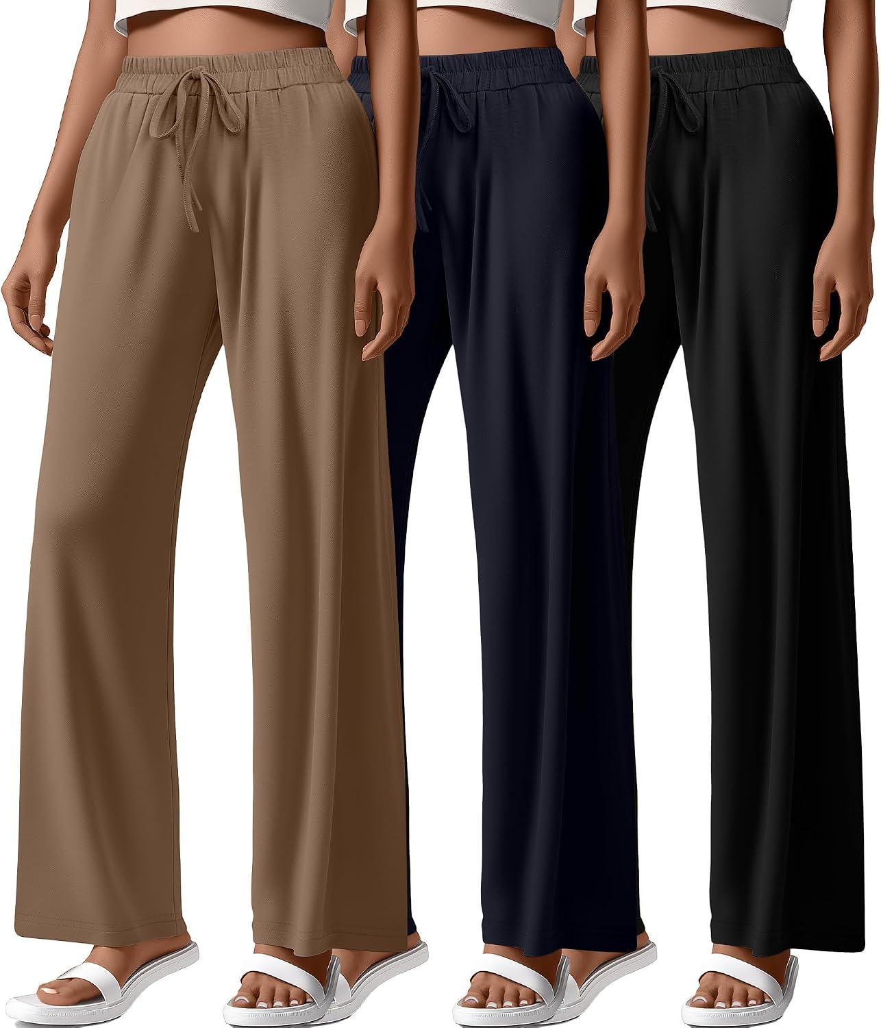 71QmTn7FEQL._AC_SL1500_.jpg Pack Women Wide Leg Yoga Pant High Waist Drawstring Sweatpants Loose Open Bottom Lounge Pants with Pockets - Image 1