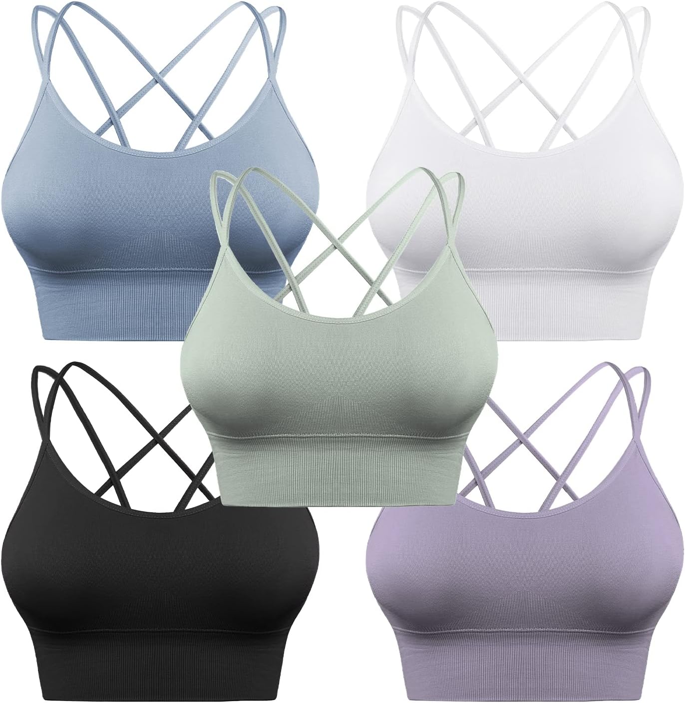 71aA7DPTE1L._AC_SL1500_.jpg 3 Pack Strappy Sports Bra for Women Sexy Crisscross for Yoga Running Athletic Gym Workout Fitness Tank Tops - Image 1