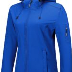 Women Softshell Jacket with Hood Fleece Lined Warm Lightweight Waterproof Insulated Windbreaker