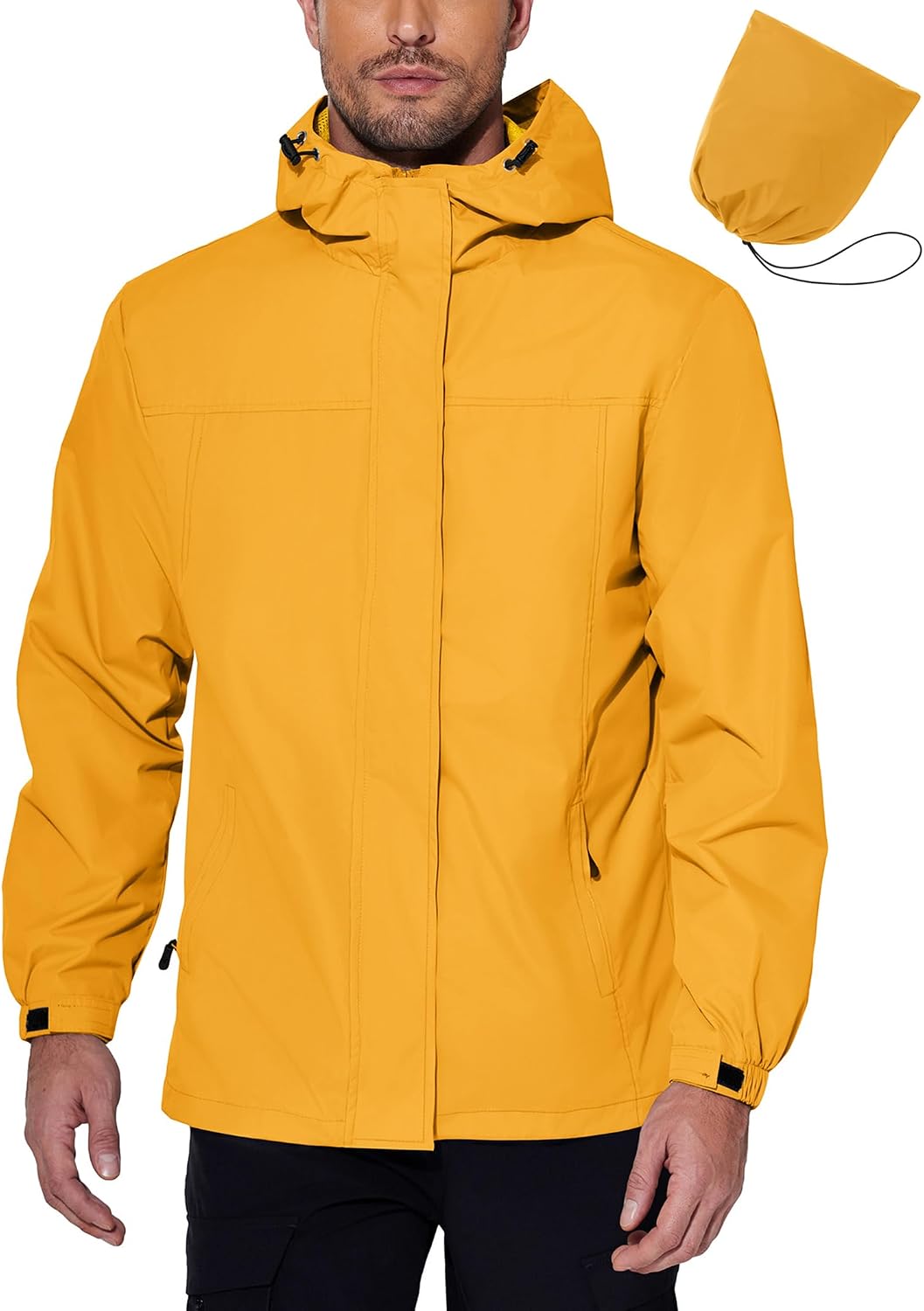 71qrFmDo5PL._AC_SL1500_.jpg Men's Rain Jacket Waterproof With Hood Lightweight Packable Shell Raincoat Windbreaker For Cycling Golf Travel - Image 1
