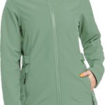 Women Softshell Jacket with Removable Hood, Insulated Windbreaker Waterproof Warm Fleece Lined Coat