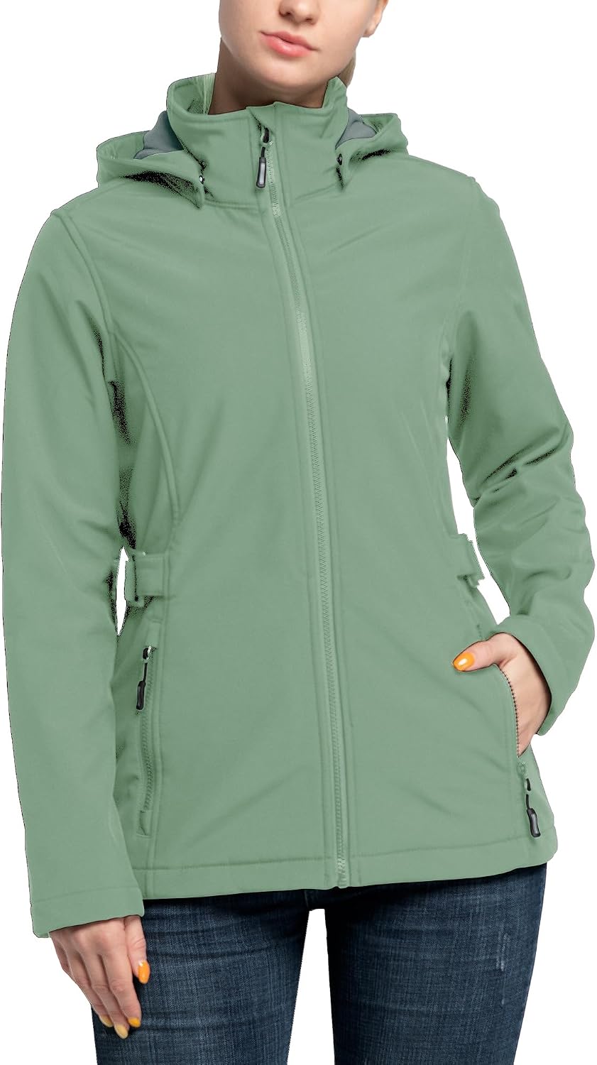 71zODu9pouL._AC_SL1500_.jpg Women Softshell Jacket with Removable Hood, Insulated Windbreaker Waterproof Warm Fleece Lined Coat - Image 1